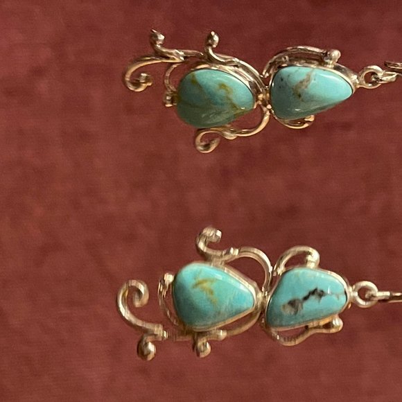 Mexico 925 Silver Turquoise Dangle Earrings - Picture 3 of 8